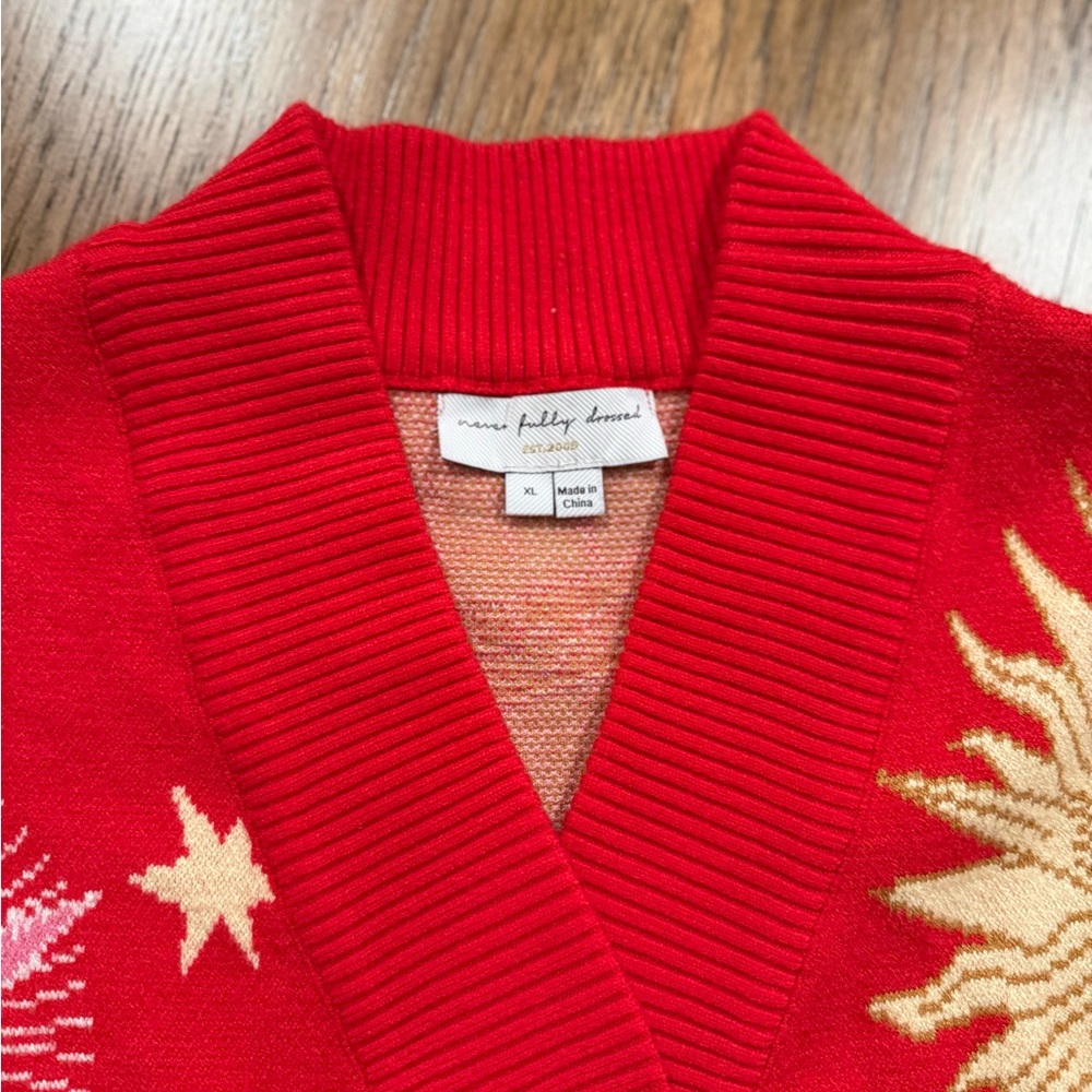 Never Fully Dressed Red Celestial Motif Cardigan - Picture 10 of 15